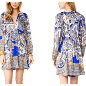 Free People Say You Love Me Mini Dress XS Boho Blue Paisley Fall Festival Flowy